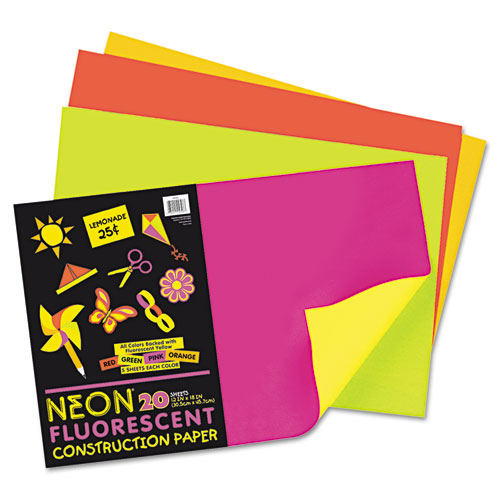 Neon Construction Paper, 76lb, 12 x 18, Assorted, 20/Pack