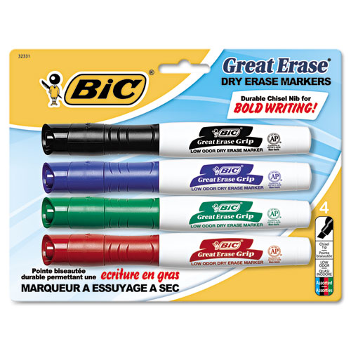 BIC® Great Erase Grip Chisel Tip Dry Erase Marker, Assorted, 30/Pack