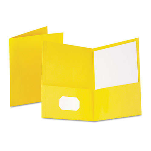 Oxford™ Twin-Pocket Folder, Embossed Leather Grain Paper, 0.5" Capacity, 11 X 8.5, Yellow, 25/Box
