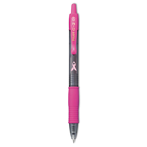 Pilot® G2 Premium Pink Ribbon Retractable Gel Ink Pen, Black Ink, .7mm, Dozen