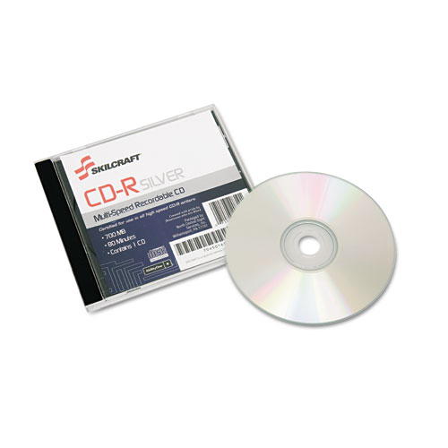 7045014445160, SKILCRAFT Recordable Compact Disc, CD-R, 700 MB/80 min, 52x, Jewel Case, Silver