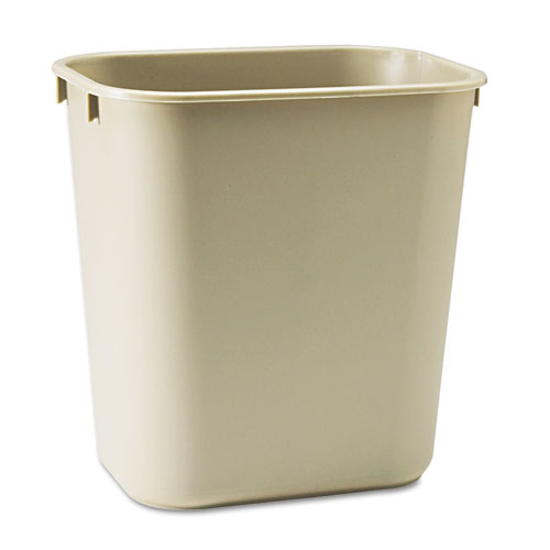 Image of Deskside Plastic Wastebasket, Rectangular, 3.5 gal, Beige