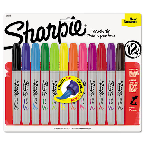 Sharpie® Permanent Marker, Brush Tip, Assorted, 12/Set