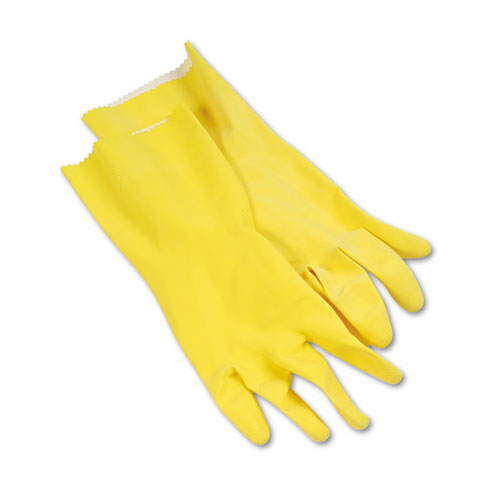 Image of Flock-Lined Latex Cleaning Gloves, Large, Yellow, 12 Pairs