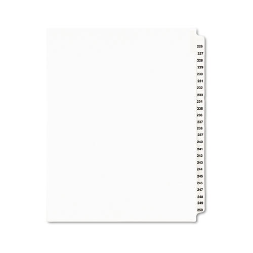 PREPRINTED LEGAL EXHIBIT SIDE TAB INDEX DIVIDERS, AVERY STYLE, 25-TAB, 226 TO 250, 11 X 8.5, WHITE, 1 SET, (1339)