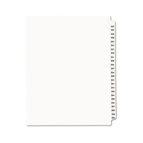 PREPRINTED LEGAL EXHIBIT SIDE TAB INDEX DIVIDERS, AVERY STYLE, 25-TAB, 326 TO 350, 11 X 8.5, WHITE, 1 SET, (1343)