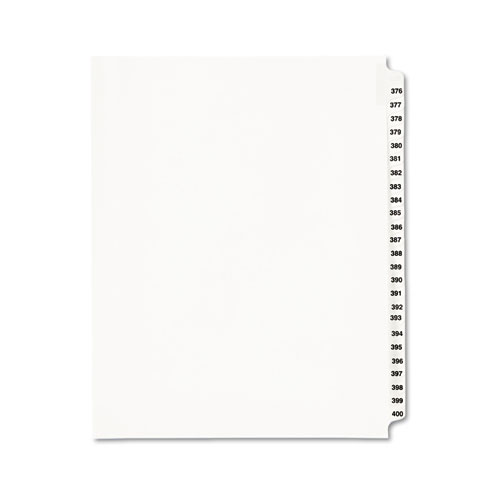 PREPRINTED LEGAL EXHIBIT SIDE TAB INDEX DIVIDERS, AVERY STYLE, 25-TAB, 376 TO 400, 11 X 8.5, WHITE, 1 SET, (1345)