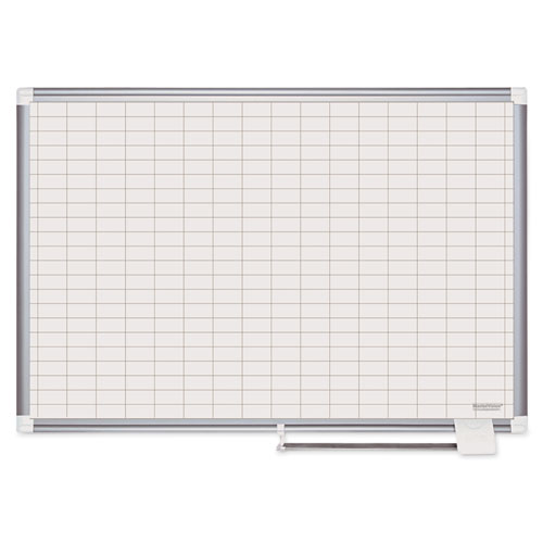 Gridded Magnetic Porcelain Planning Board, 1 x 2 Grid, 48 x 36, Aluminum Frame | by Plexsupply