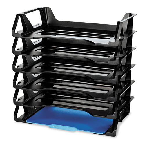Image of Recycled Side Load Desk Tray, 6 Sections, Letter Size Files, 15.13" x 8.88" x 15", Black, 6/Pack