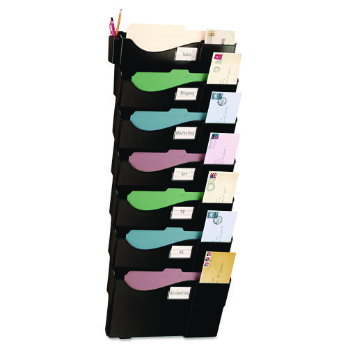 Grande Central Wall Filing System, Seven Pockets, 16 5/8 X 4 3/4 X 38 1/4, Black