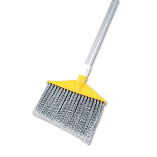 Angled Large Brooms, Poly Bristles, 48 7/8" Aluminum Handle, Silver/Gray | by Plexsupply
