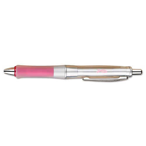 Dr. Grip Center of Gravity Retractable Ballpoint Pen, 1mm, Black Ink, Silver/Pink Barrel