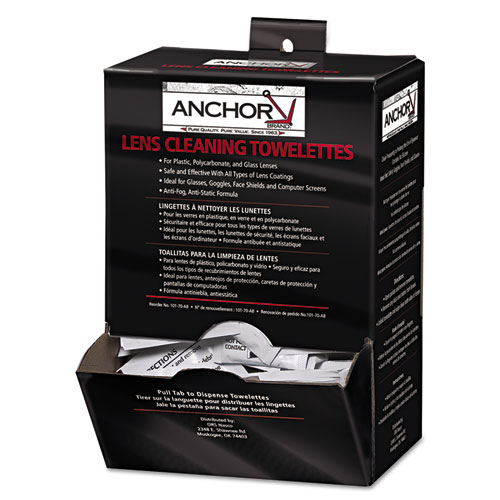 Anchor Brand® Lens Cleaning Towelettes, 5 in x 8", White, 100/Box