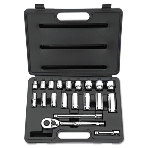 Image of Stanley Tools® 20-Piece Sae Standard/Deep Socket Set, 3/8" Drive, 12-Point Sockets