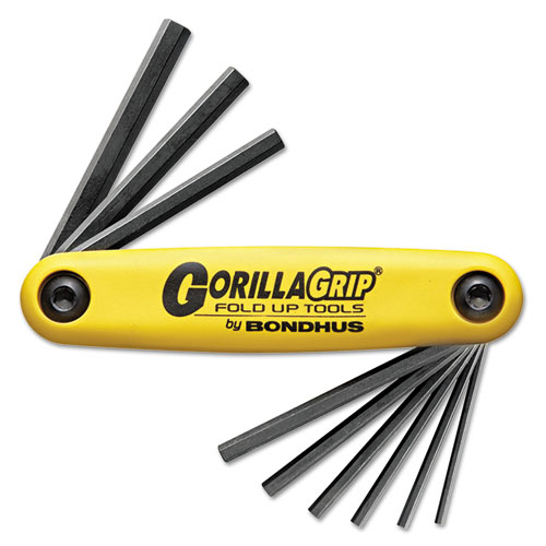 Hf9 Gorillagrip Fold-Up Tool, 9-Piece Hex Set, Sae, Yellow/black Oxide