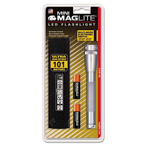 Maglite® Mini Maglite LED Flashlight, 2AA, Gray, Holster Pack