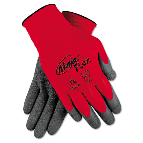 MCR™ Safety Ninja Flex Latex-Coated-Palm Gloves, Nylon Shell, Large, Red/Gray