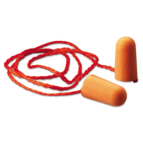 Image of Foam Single-Use Earplugs, Corded, 29NRR, Orange, 100 Pairs