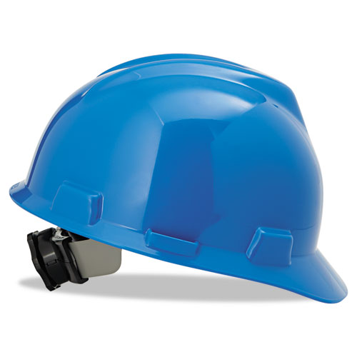 Msa V-Gard Hard Hats, Ratchet Suspension, Size 6.5 To 8, Blue