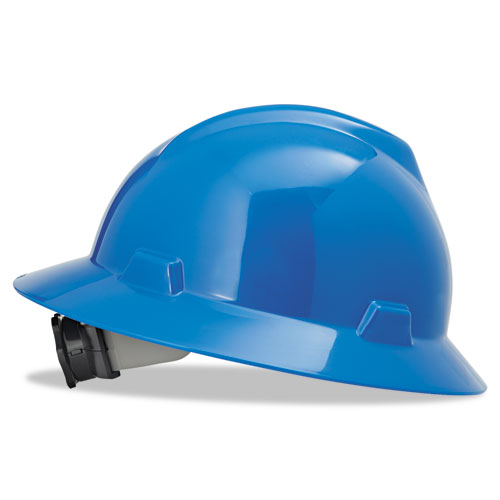 Msa V-Gard Full-Brim Hard Hats, Ratchet Suspension, Size 6.5 To 8, Blue