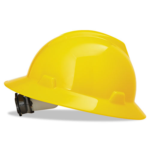 V-Gard Full-Brim Hard Hats, Ratchet Suspension, Size 6 1/2 - 8, Yellow