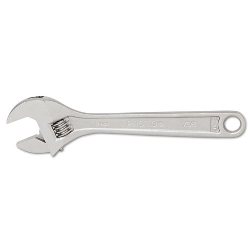 Proto Adjustable Wrench, 8" Long, 1 1/8" Opening, Satin Chrome