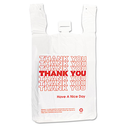 HDPE T-Shirt Bags, 14 microns, 12" x 23", White, 500/Carton