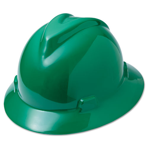 V-Gard Full-Brim Hard Hats, Ratchet Suspension, Size 6.5 to 8, Green