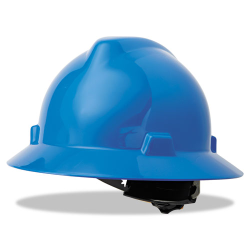 Image of Msa V-Gard Full-Brim Hard Hats, Ratchet Suspension, Size 6.5 To 8, Blue