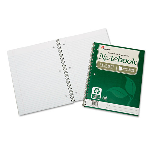 7530016002025 SKILCRAFT Recycled Notebook, 1-Subject, Medium/College Rule, Green Cover, (100) 11 x 8.5 Sheets, 3/Pack