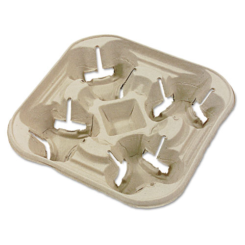 STRONGHOLDER MOLDED FIBER CUP TRAY, 8-22 OZ, FOUR CUPS, BEIGE, 300/CARTON