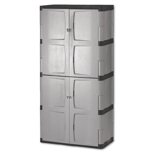 Double-Door Storage Cabinet - Base/Top, 36w x 18d x 72h, Gray/Black