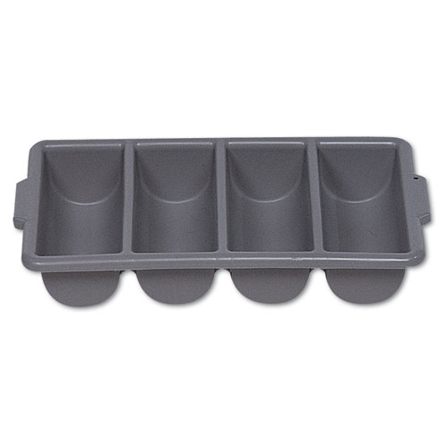 Image of Cutlery Bin, 4 Compartments, Plastic, 11.5 x 21.25 x 3.75, Plastic, Gray