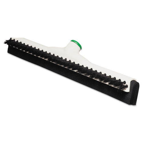 Image of Unger® Sanitary Brush With Squeegee, Black Polypropylene Bristles, 18" Brush, Moss Plastic Handle