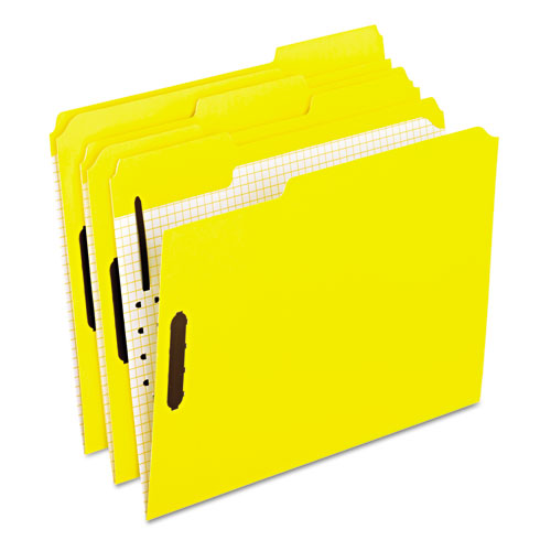 Colored Classification Folders with Embossed Fasteners, 2 Fasteners, Letter Size, Yellow Exterior, 50/Box