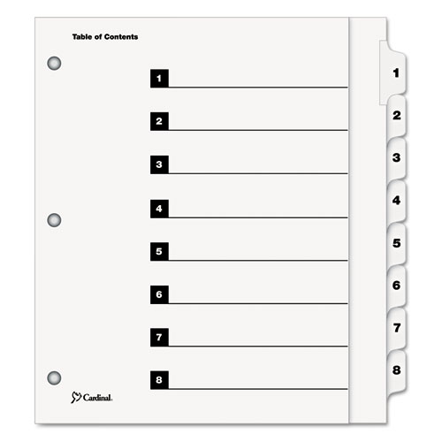 ONESTEP EXTRA WIDE PRINTABLE TABLE OF CONTENTS AND DIVIDERS, 8-TAB, 1 TO 8, 11.25 X 9.75, WHITE, 1 SET