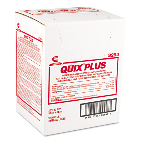 QUIX PLUS CLEANING AND SANITIZING TOWELS, 13 1/2 X 20, PINK, 72/CARTON