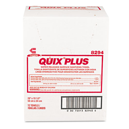 Quix Plus Cleaning and Sanitizing Towels, 13 1/2 x 20, Pink, 72/Carton