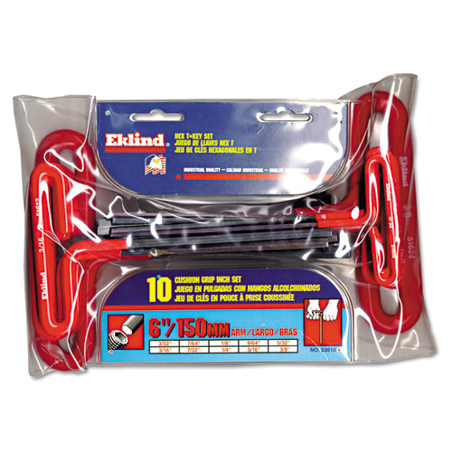 10-Piece 6in T-Handle Hex Kit, 3/32in - 3/8in, Pouch