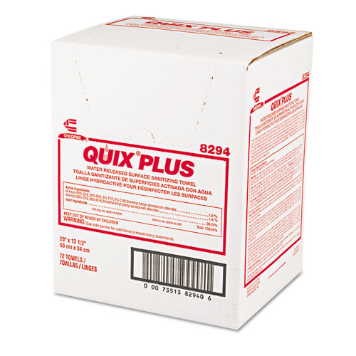 Quix Plus Cleaning and Sanitizing Towels, 13 1/2 x 20, Pink, 72/Carton