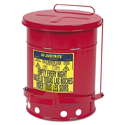 JUSTRITE® Oily Waste Can, 6gal, Red