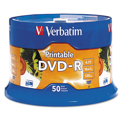 DVD-R Recordable Disc, 4.7 GB, 16x, Spindle, White, 50/Pack