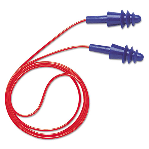 Howard Leight® by Honeywell DPAS-30R AirSoft Multiple-Use Earplugs, Corded, 27NRR, Red Poly, Blue, 50 Pairs