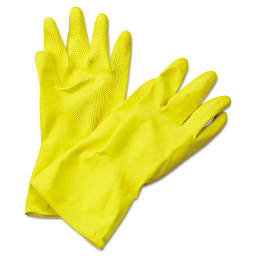 Flock-Lined Latex Cleaning Gloves, X-Large, Yellow, 12 Pairs