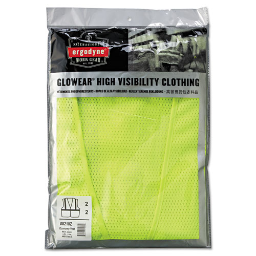 Image of GloWear 8210Z Class 2 Economy Vest, Polyester Mesh, Large to X-Large, Lime