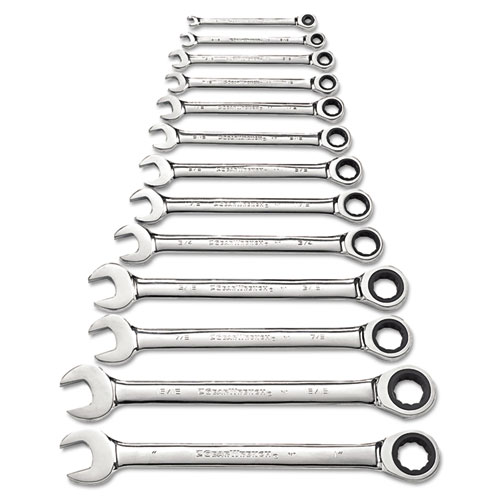 Gearwrench 13-Piece Ratcheting-Box Combo Wrench Set, Sae, 1/4" To 1", 12-Pt Box