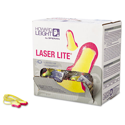 Image of LL-30 Laser Lite Single-Use Earplugs, Corded, 32NRR, Magenta/Yellow, 100 Pairs