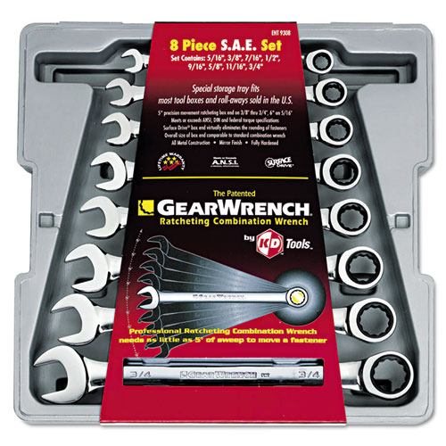 Gearwrench 8-Piece Ratcheting-Box Combo Wrench Set, Sae, 5/16" To 3/4", 12-Pt Bx