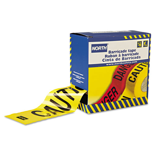 North Safety® Barricade Tape, 3" x 1000 ft, "Caution" Text, Yellow/Black