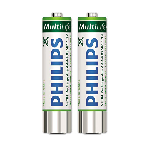 Philips® Rechargeable NiMH Batteries, AAA, 2/Pack
